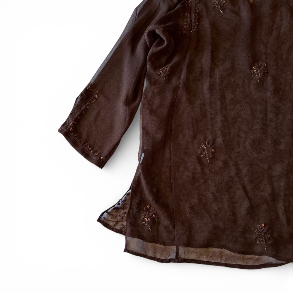 Y2K brown sheer sequin tunic top - Picture 5 of 5